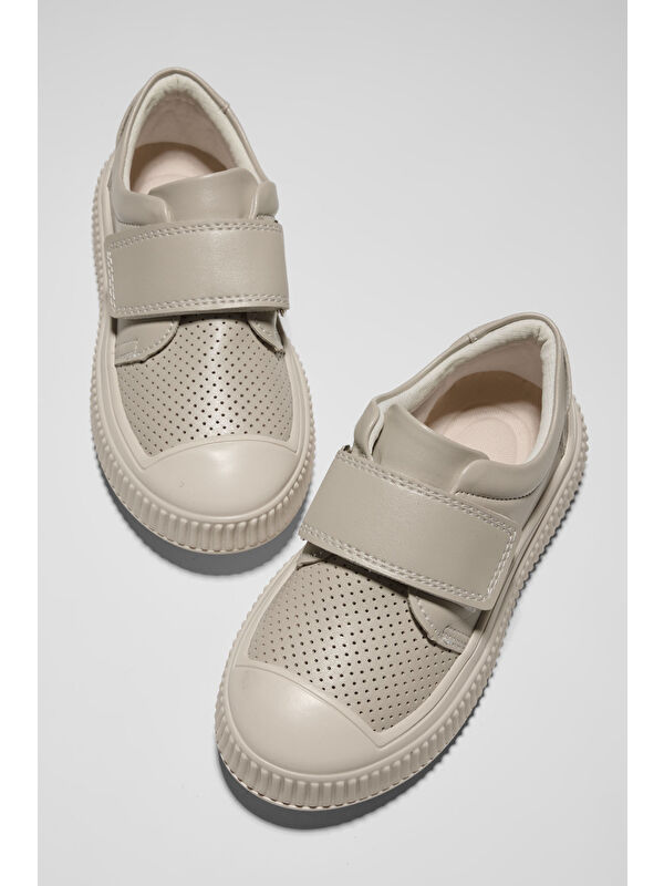 TONNY BLACK Çocuk Unisex Bej Çoçuk Cırtlı Rahat Kalıp Sneaker