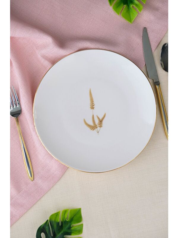 TABAK EVİ Porselen Natura Marinum Altın Yaldız Pasta Tabağı 20,50cm Tekli