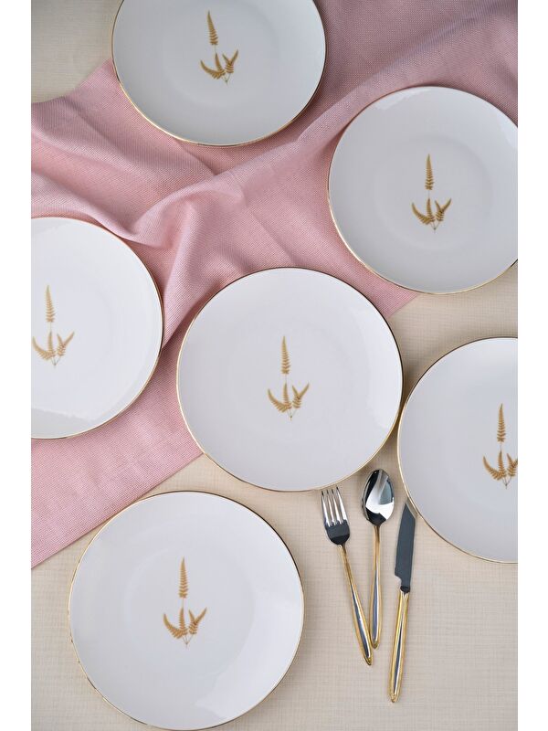 TABAK EVİ Porselen Natura Marinum Altın Yaldız Pasta Tabağı 20,50cm 6 lı