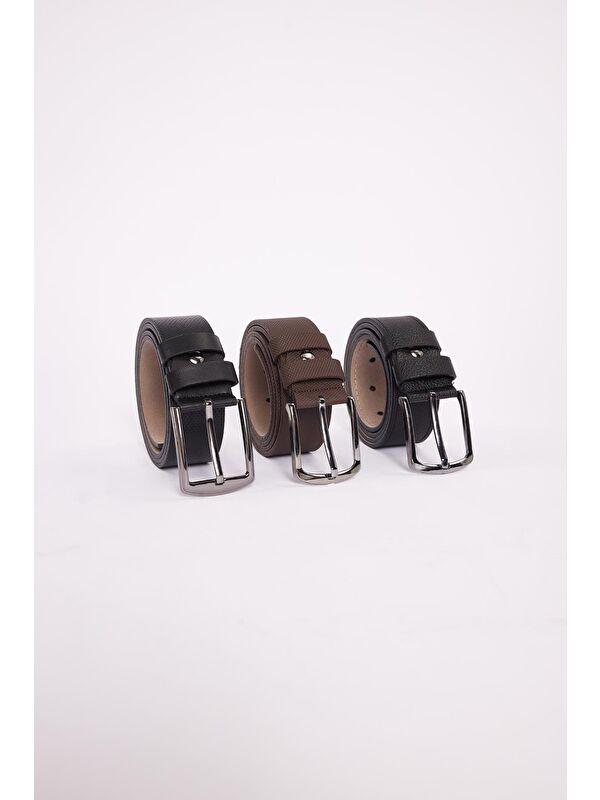 TUDORS Erkek 3'Lü Set 4 Cm Spor Siyah-Kahverengi-Lacivert Kemer