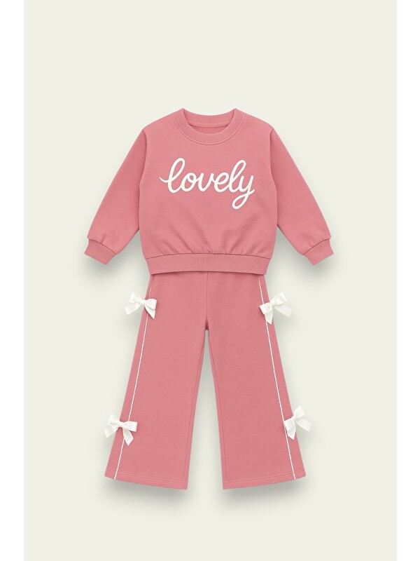 My Kids Wear Kız Çocuk Lovely Yazılı Fiyonk Detaylı Okul Eşofman Takımı 2-10 Yaş 12067