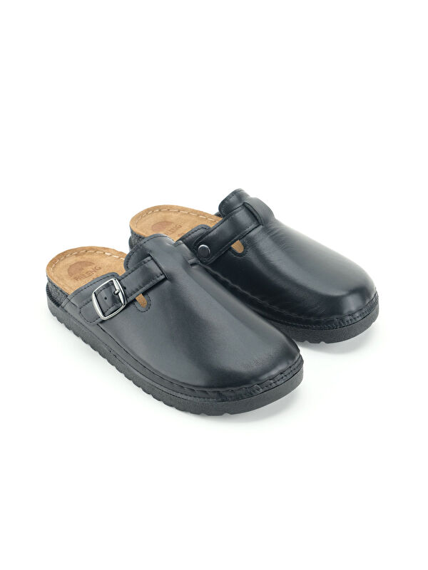 Kadın Kışlık İç Dış Hakiki Deri Rahat Taban Tek Kemer Ayarlanabilir Ev Bahçe Terlik - Görsel 4