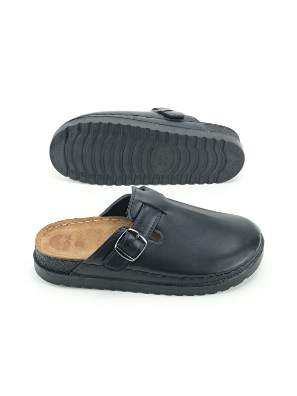 Kadın Kışlık İç Dış Hakiki Deri Rahat Taban Tek Kemer Ayarlanabilir Ev Bahçe Terlik - Görsel 6