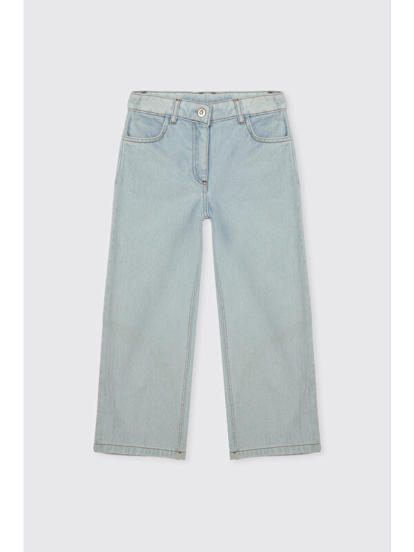 Panço Kız Çocuk Beli Ayarlanabilir Lastikli Mavi Jean Pantolon