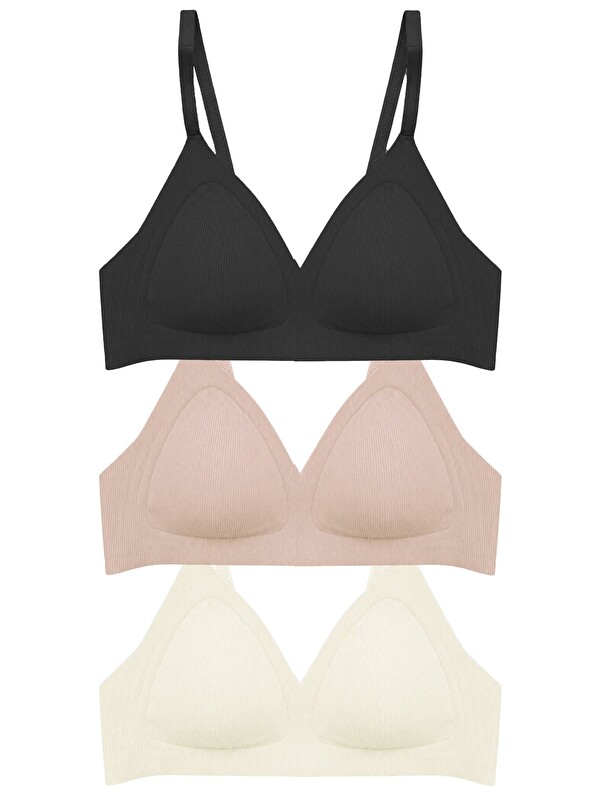 Cottonhill Seamless Bra - Velour | Lazer Kesim Balensiz Üçgen Form Dikişsiz Kadın Sütyen 3'Lü Paket-2