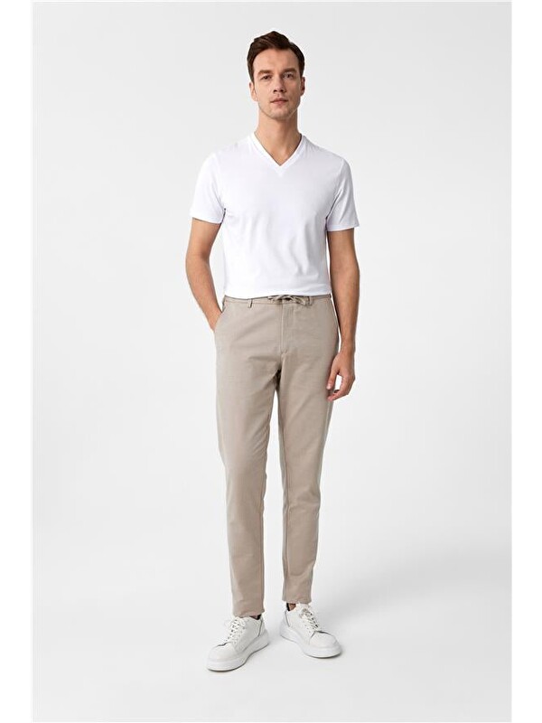 Süvari Bej Slim Armürlü Jogger Pantolon