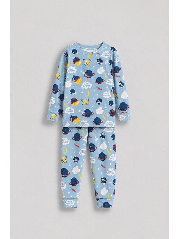 ZUZUNGA Planet Pattern Uzun Kollu Erkek Çocuk Pijama Takımı