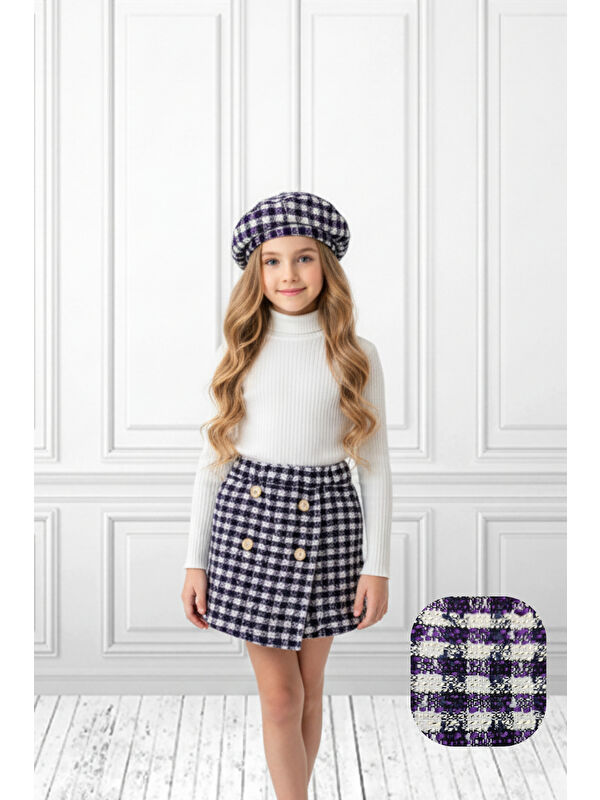My Kids Wear Kız Çocuk Ekoseli Şort Etek & Şapka Takımı 2-8 Yaş 12311