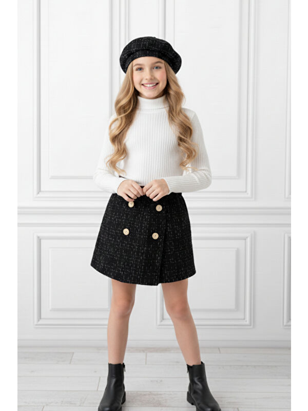 My Kids Wear Kız Çocuk Ekoseli Şort Etek & Şapka Takımı 2-8 Yaş 12314
