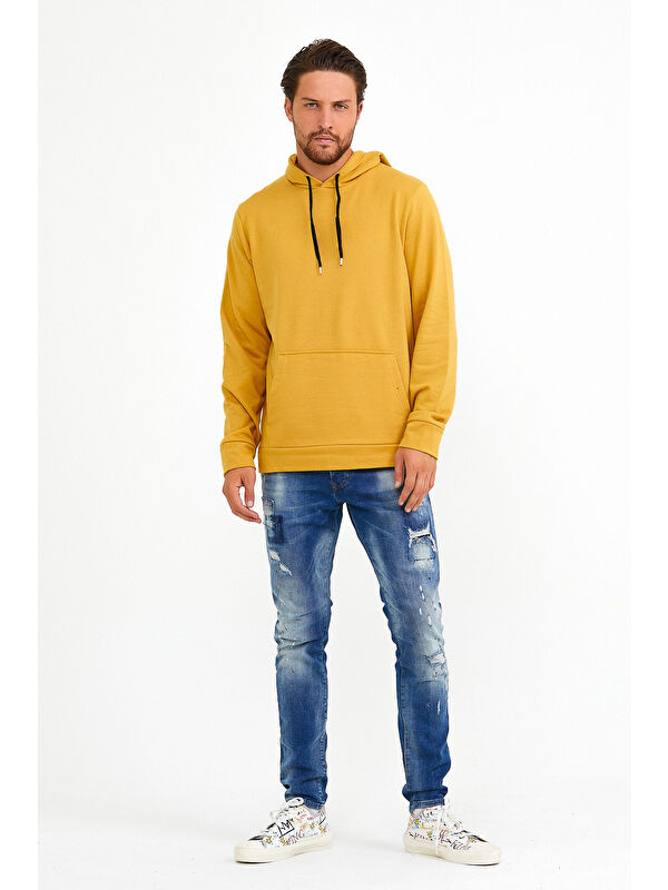 Süperlife Kapüşonlu Standart Kalıp İçi Polarlı 3 İplik Erkek Büyük Beden Hoodie spr25sw55