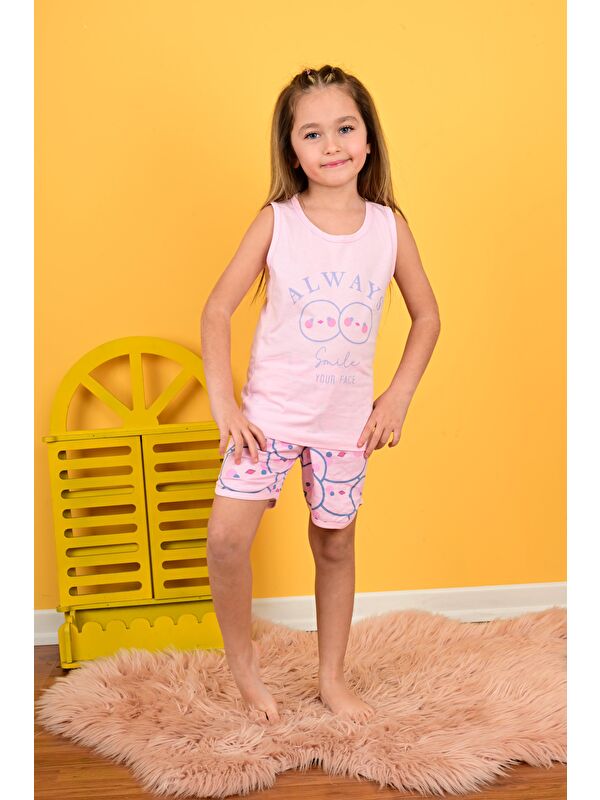 Vitmo Kız Çocuk Askılı Pijama Takımı Always Smile Somon