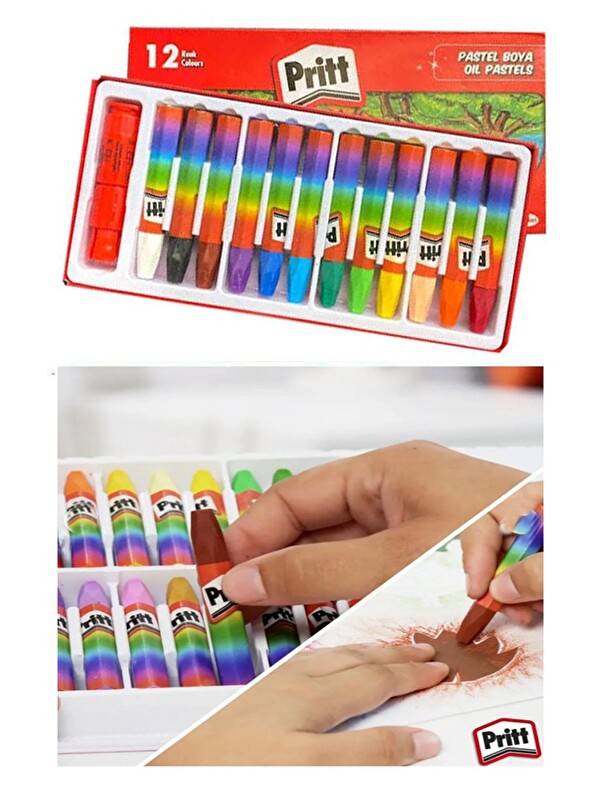 Artlantis Pastel Boya 12 Renk 1 Paket Pritt Pastel Boya 12 li Karton Kutulu Parlak Canlı ve Örtücü Renkler