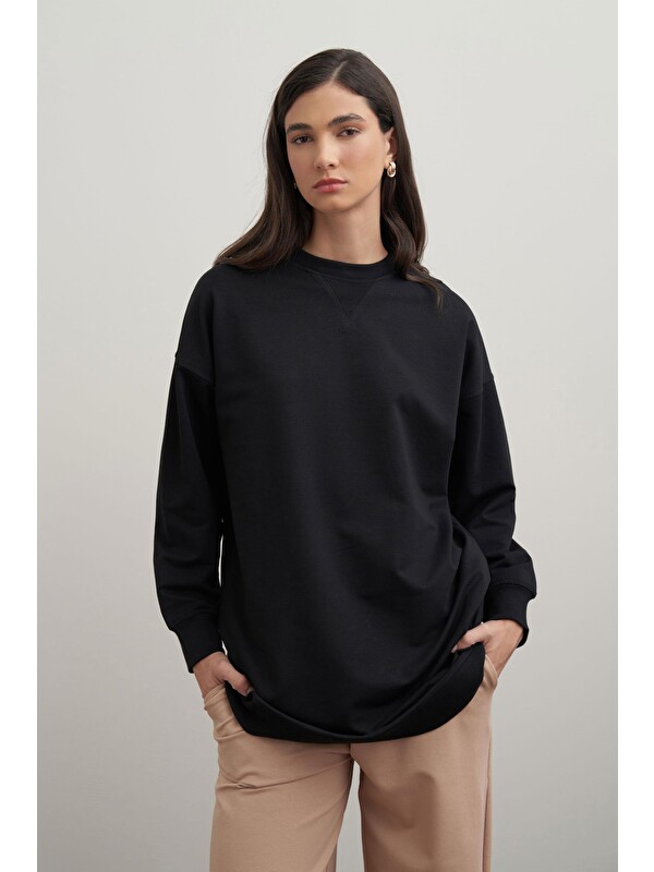 ALLDAY Siyah-Pamuklu Kaşkorse Detaylı Sweatshirt
