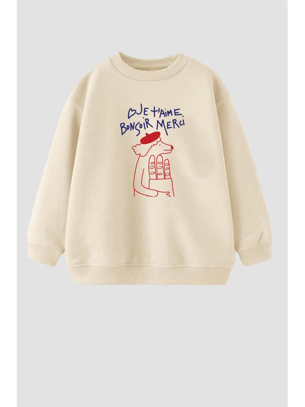 Monila Unisex Çocuk Baskılı 3 İplik Pamuklu Kumaş Sweatshirt