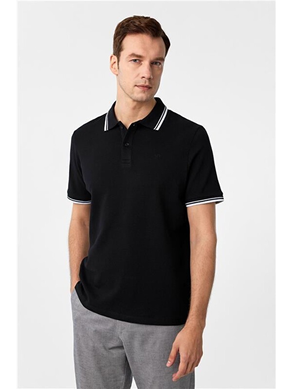 Süvari Siyah Regular Armürlü Polo Yaka Tişört