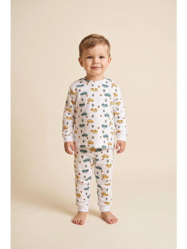 ZUZUNGA Araba Desenli %100 Pamuk Süprem Kumaş Erkek Bebek - Çocuk Pijama Takımı