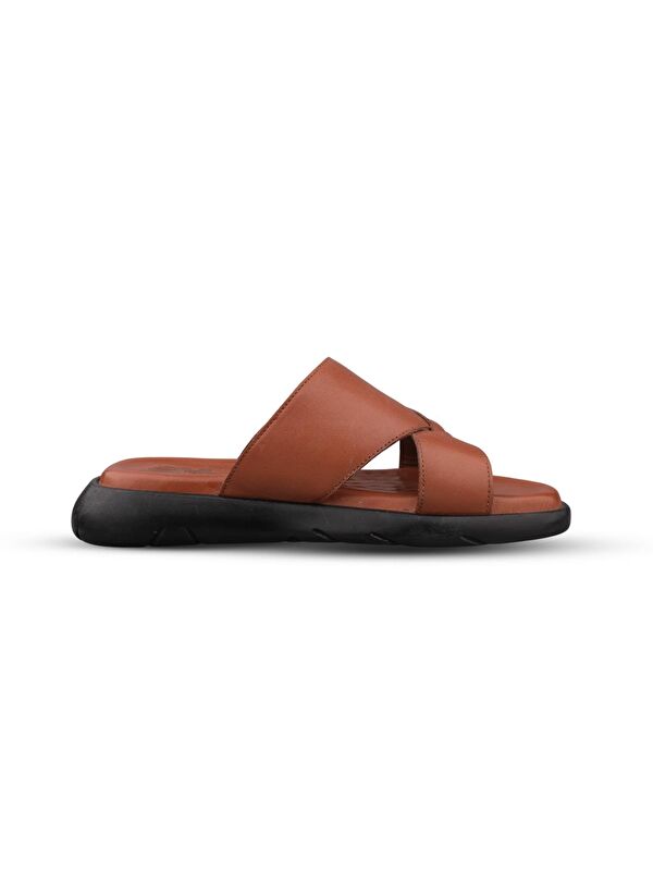 Erkek Günlük Terlik - Taba, Deri - Görsel 4