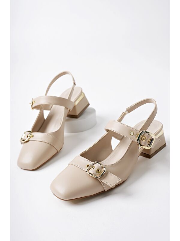 YUQİ Arkası Açık Küt Burun Çift Kemerli Kadın Günlük Klasik Kısa Topuklu Ayakkabı - Görsel 2