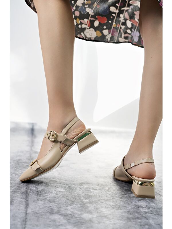 YUQİ Arkası Açık Küt Burun Çift Kemerli Kadın Günlük Klasik Kısa Topuklu Ayakkabı - Görsel 7