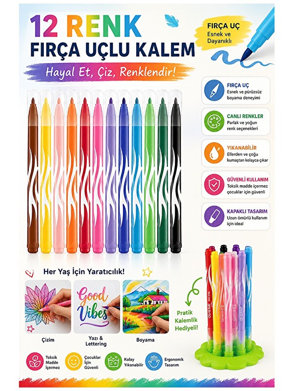 Artlantis Keçeli Kalem 12 Renk 1 Paket Maped 12 li Keçeli Kalem Canlı Renkler Standlı İnnovation Jungle Color