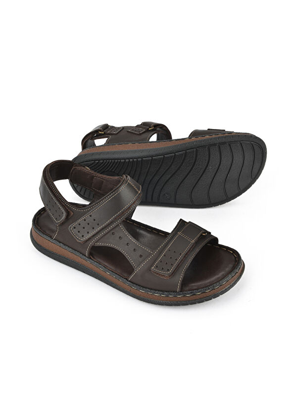 Erkek Hakiki Deri Sandalet 1511045ZS6 Kahve - Görsel 5