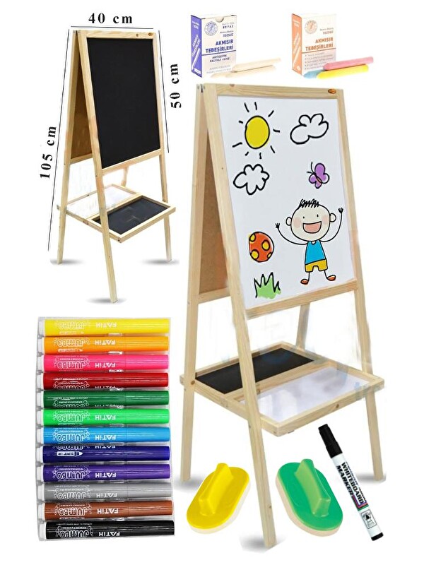 Artlantis Ayaklı Yazı Tahtası Çift Taraflı 40x50cm 1 Adet 12 Renk Jumbo Keçeli Kalem Çocuk Yazı Tahtası Alıştı