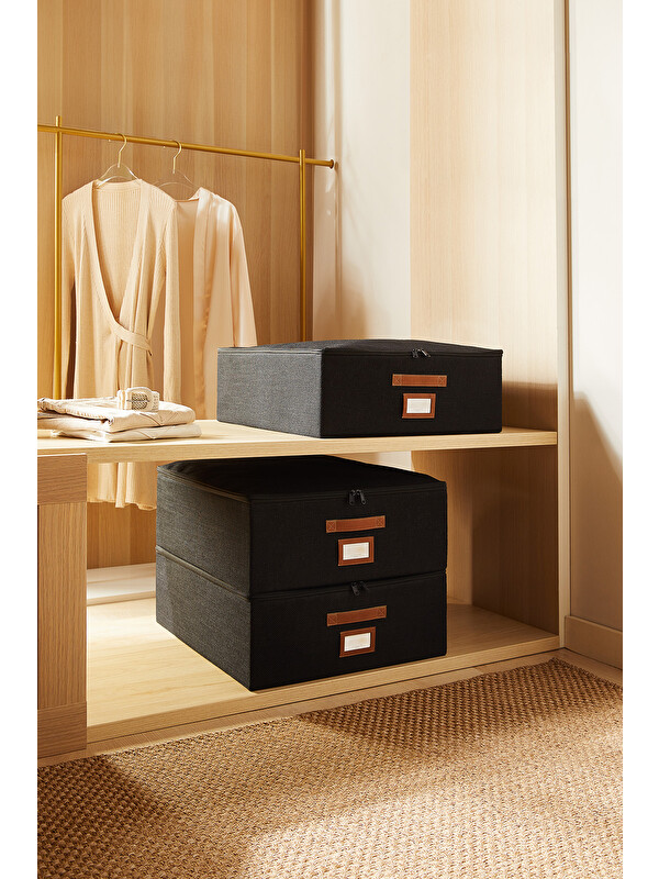 Ocean Home Textile 3'lü Siyah Renk Jüt Destekli Kutu Hurç Set 45 x 55 x 18 cm
