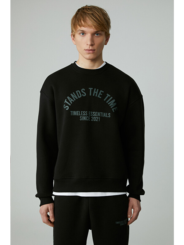 GRIMELANGE NORTON Erkek Yuvarlak Yaka 3 İplik SİYAH Sweatshirt