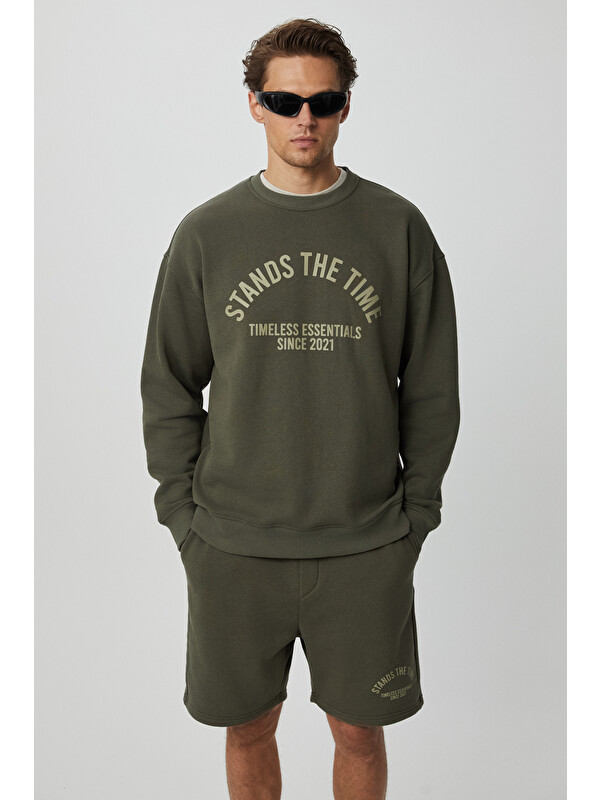 GRIMELANGE NORTON Erkek Yuvarlak Yaka 3 İplik HAKİ Sweatshirt