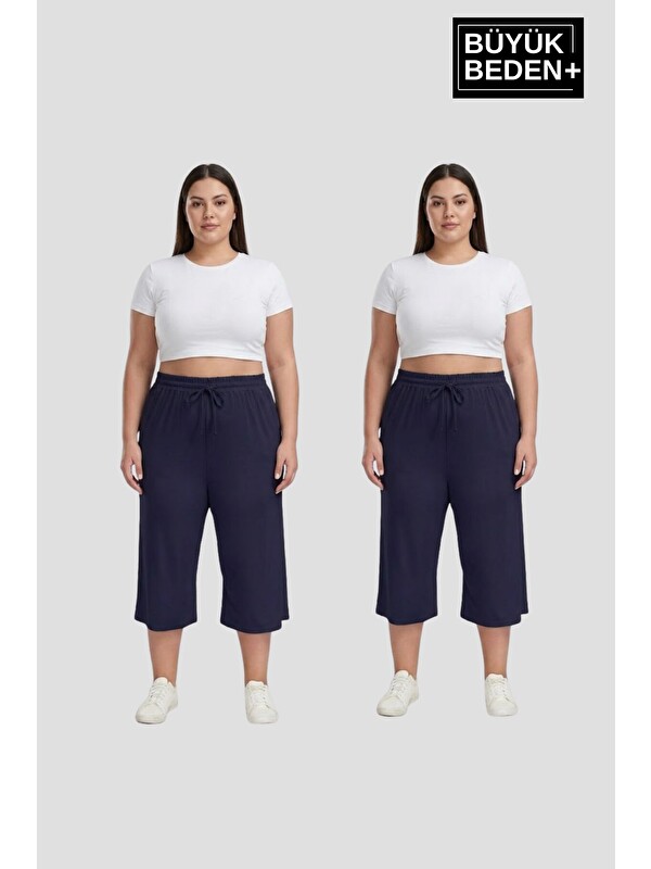 Süperlife Büyük Beden Kadın İkili Set Kapri Şort Rahat Kalıp 3XL-6XL SPR26BSRK591+2