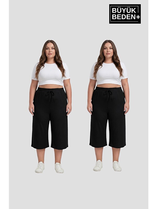 Süperlife Büyük Beden Kadın İkili Set Kapri Şort Rahat Kalıp 3XL-6XL SPR26BSRK591+2