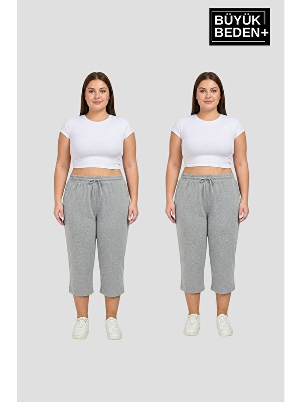Süperlife Büyük Beden Kadın İkili Set Kapri Şort Rahat Kalıp 3XL-6XL SPR26BSRK591+2