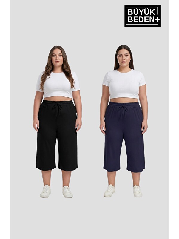 Süperlife Büyük Beden Kadın İkili Set Kapri Şort Rahat Kalıp 3XL-6XL SPR26BSRK591+2