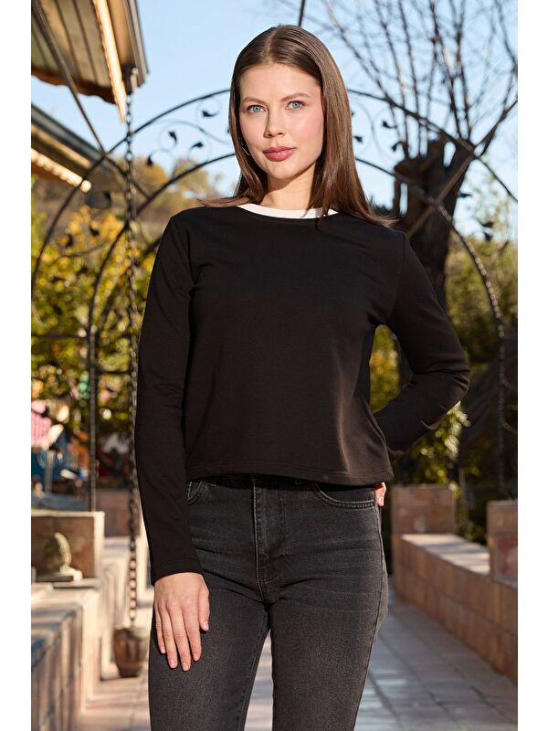 Fullamoda 3 İplik Şardonsuz Yakası Ribanalı Sweatshirt