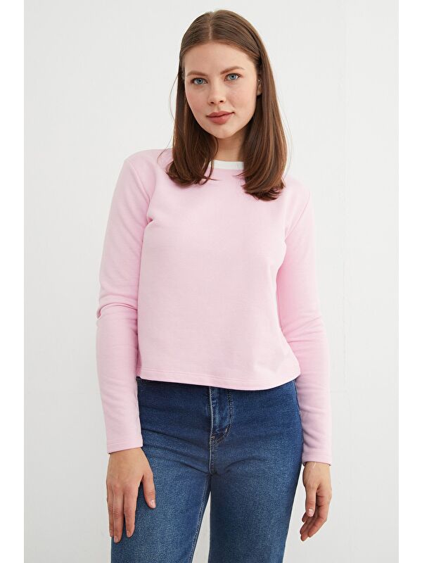 Fullamoda 3 İplik Şardonsuz Yakası Ribanalı Sweatshirt