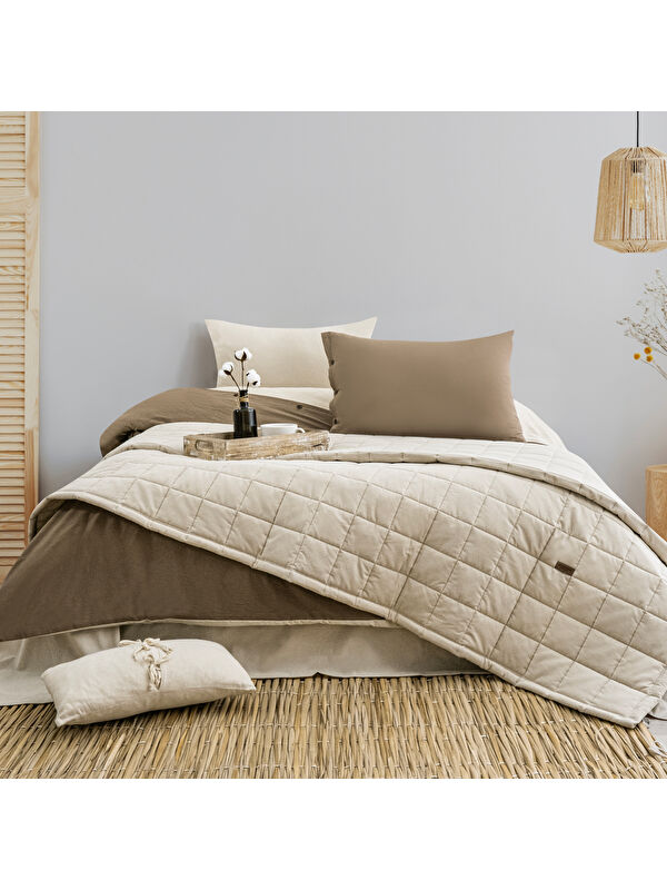 SCHAFER Home Soft Yatak Örtüsü Nevresim Seti 5 Parça-Bej