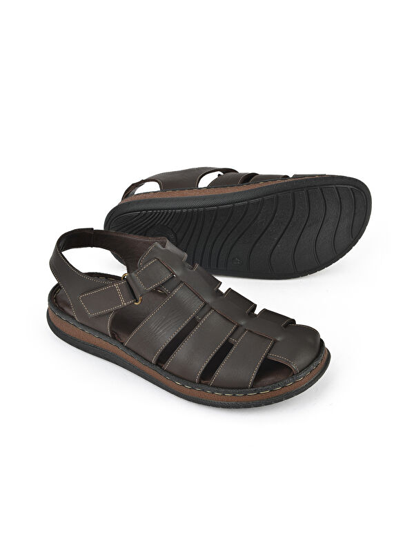 Erkek Hakiki Deri Sandalet 1511045ZS32 Kahve - Görsel 5