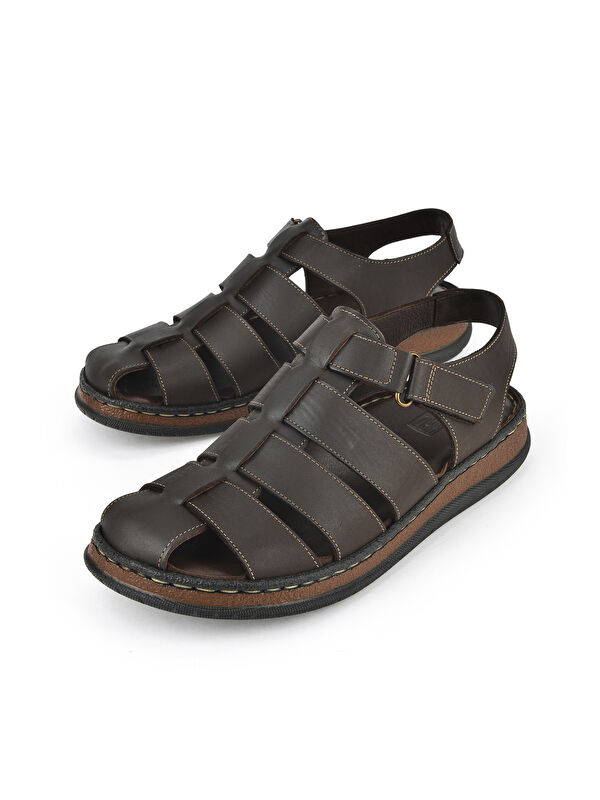 Erkek Hakiki Deri Sandalet 1511045ZS32 Kahve - Görsel 6