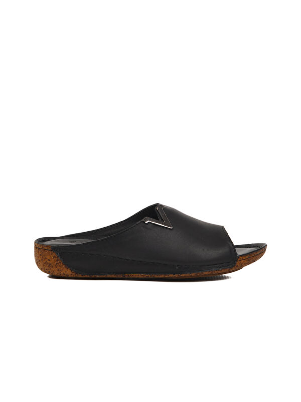 Siyah Hakiki Deri Kadın Terlik 002 Z - Görsel 2