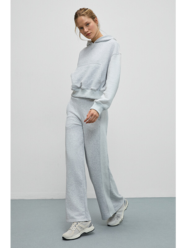 GRIMELANGE TANSY Kadın Kolları Kumaşın Tersinden Yapılmış Kapüşonlu Relaxed Fit GRİ MELANJ Sweatshirt