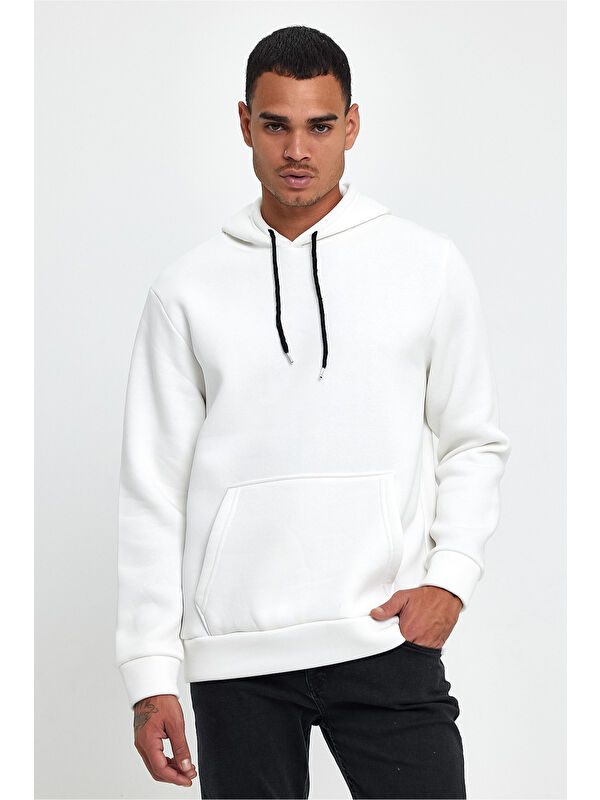 Süperlife Kapüşonlu Standart Kalıp İçi Polarlı 3 İplik Kalın Erkek Büyük Beden Hoodie spr25sw55