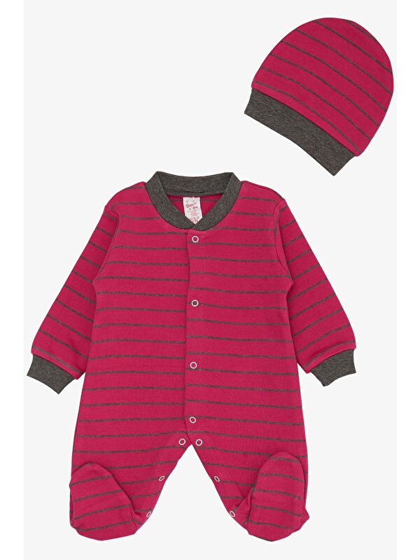 Breeze Kız Bebek Patikli Tulum Çizgili Fuşya (0-6 Ay)
