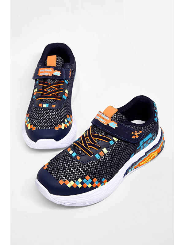 TONNY BLACK Çocuk Unisex Lacivert Rahat Kalıp Nefes Alabilen Cırtlı Işıklı Sneaker