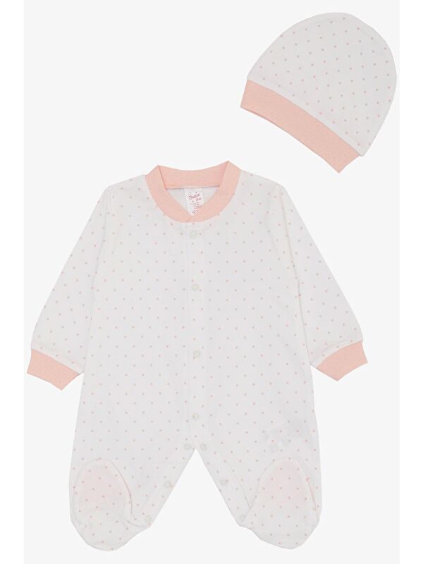 Breeze Kız Bebek Patikli Tulum Minik Puantiye Desenli Beyaz (0-6 Ay)