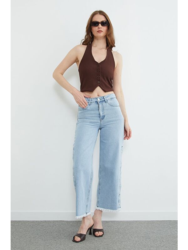 Fullamoda Paçası Püsküllü Çıtçıtlı Jean