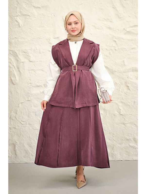 Locco Moda Kadın Yeleği Yırtmaçlı Takım Bordo