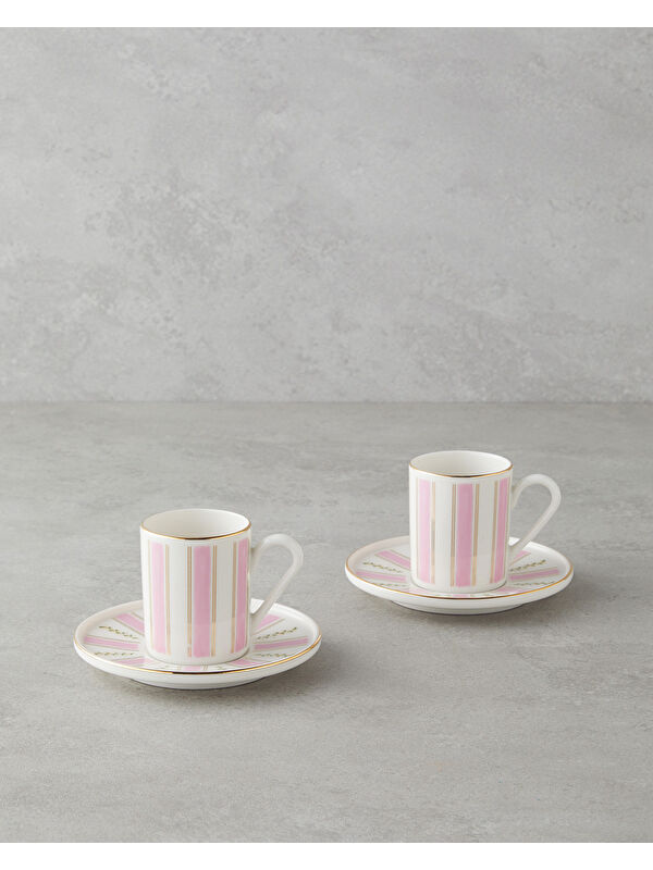 English Home Serenade Bone Porselen 4 Parça 2 Kişilik Kahve Fincan Takımı 90 ml Pembe - Gold