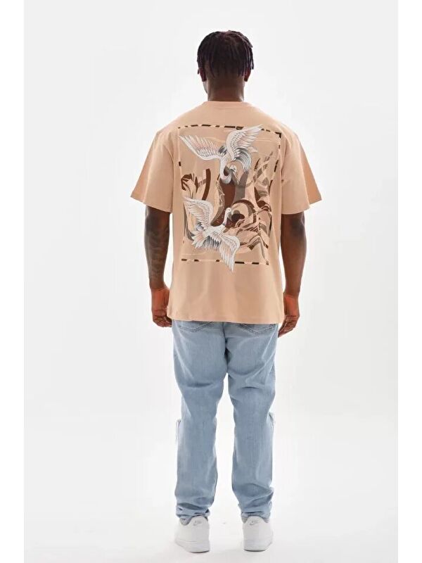 Jane's Unisex Baskılı Oversize T-Shirt - Bej