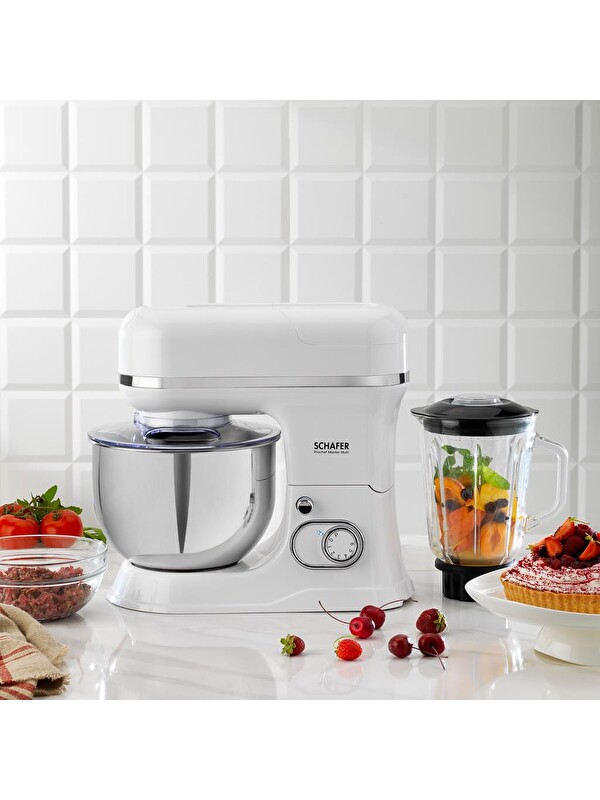 SCHAFER Prochef Master Multi Kıyma ve Sürahi Blender Aparatlı Stand Mikser 5 L-Beyaz