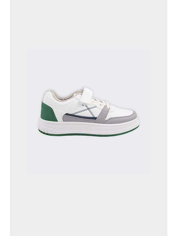 Panço Erkek Çocuk Bloklu Cırt Cırtlı Beyaz Sneaker